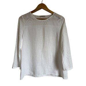 Francesca Bettini Made in Italy White Linen Eyelet Lace Embroidered Top Size Sma